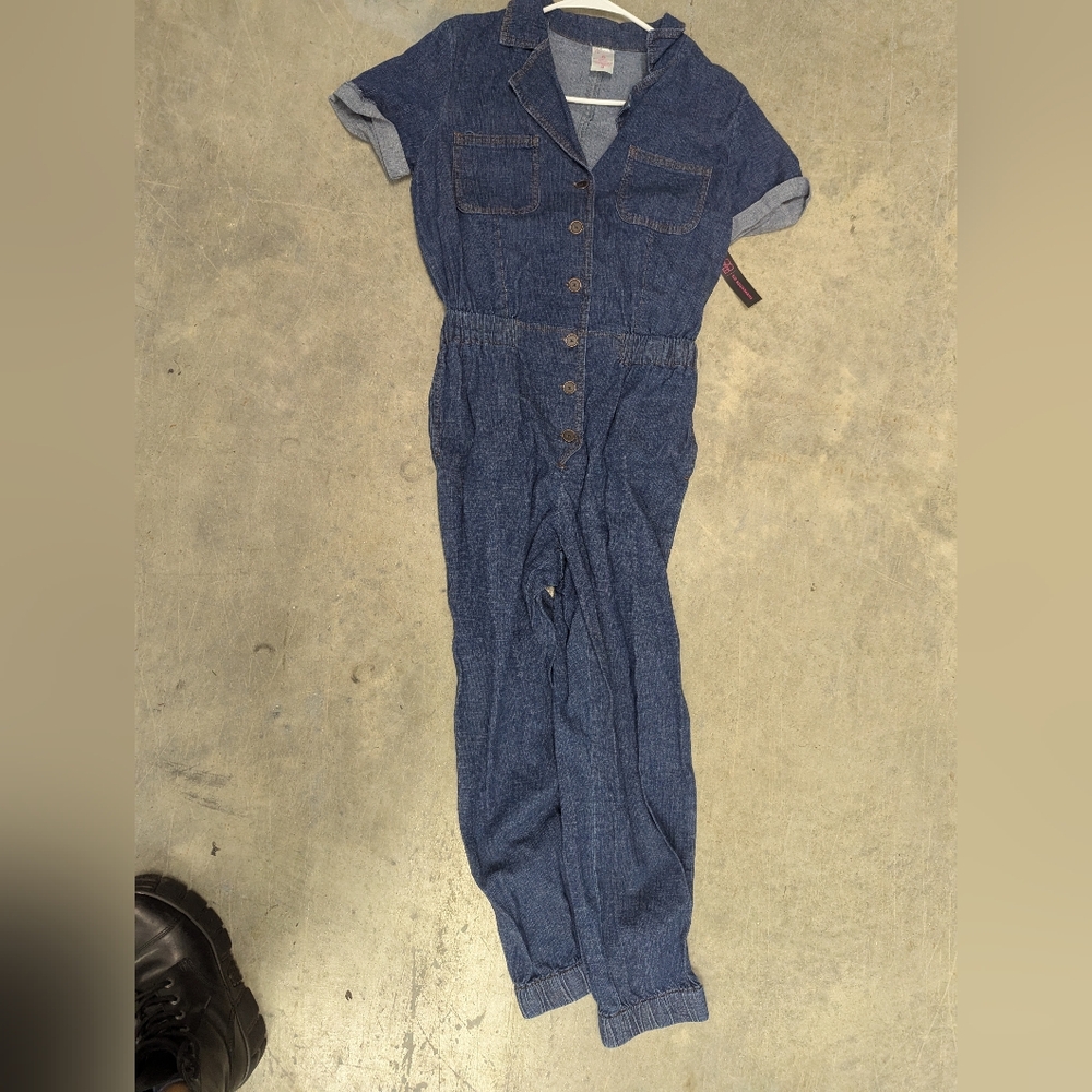 No Boundaries Denim Blue Button-Front Jumpsuit